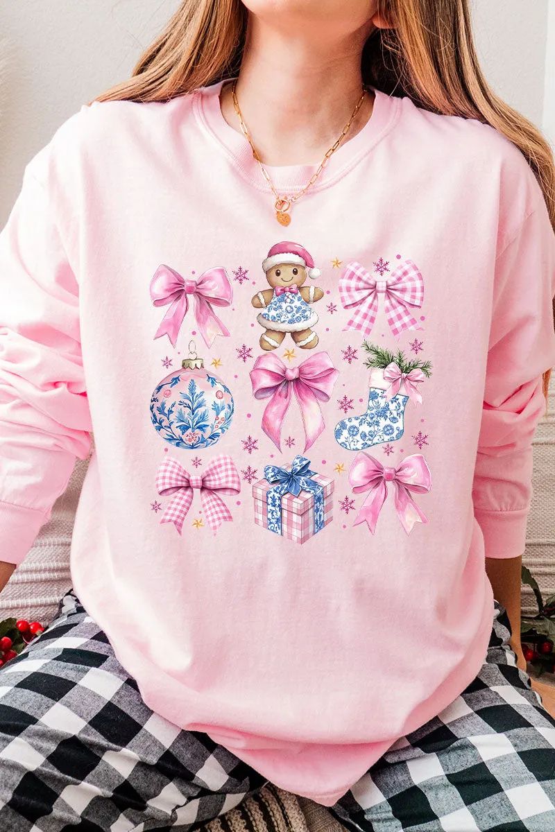 Pink Chinoiserie Christmas Heavy Cotton Long Sleeve Adult T-Shirt