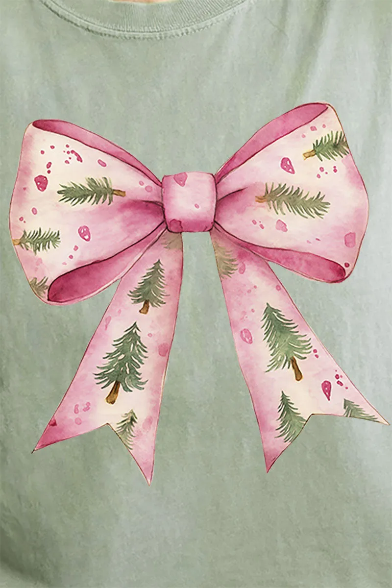 Pink Christmas Tree Bow Comfort Colors Adult Ring-Spun Cotton Tee