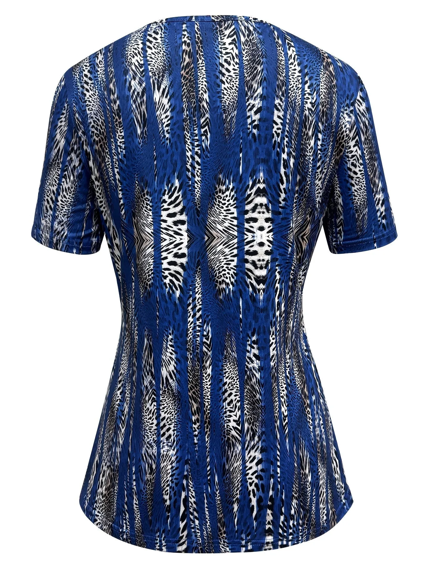 Print T-Shirt with Faux Layered Design - Square Neck, Short Sleeve, Stretchy Polyester Blend, Machine Washable - Maroon & Black, Perfect for Casual Outings
