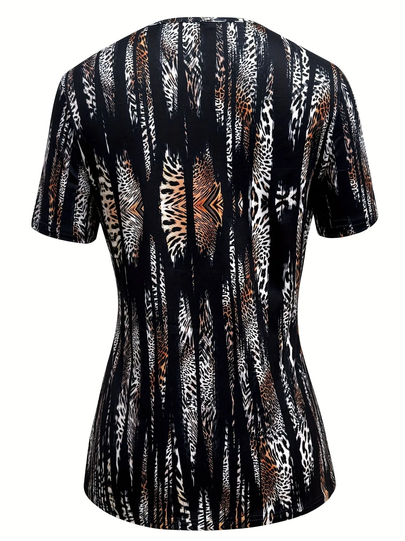 Print T-Shirt with Faux Layered Design - Square Neck, Short Sleeve, Stretchy Polyester Blend, Machine Washable - Maroon & Black, Perfect for Casual Outings