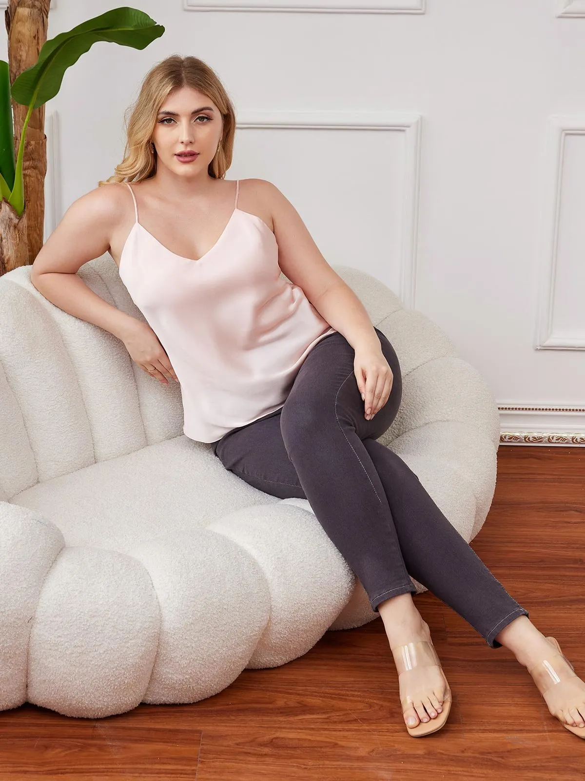 Pure Zijde Spaghetti Top Plus Size