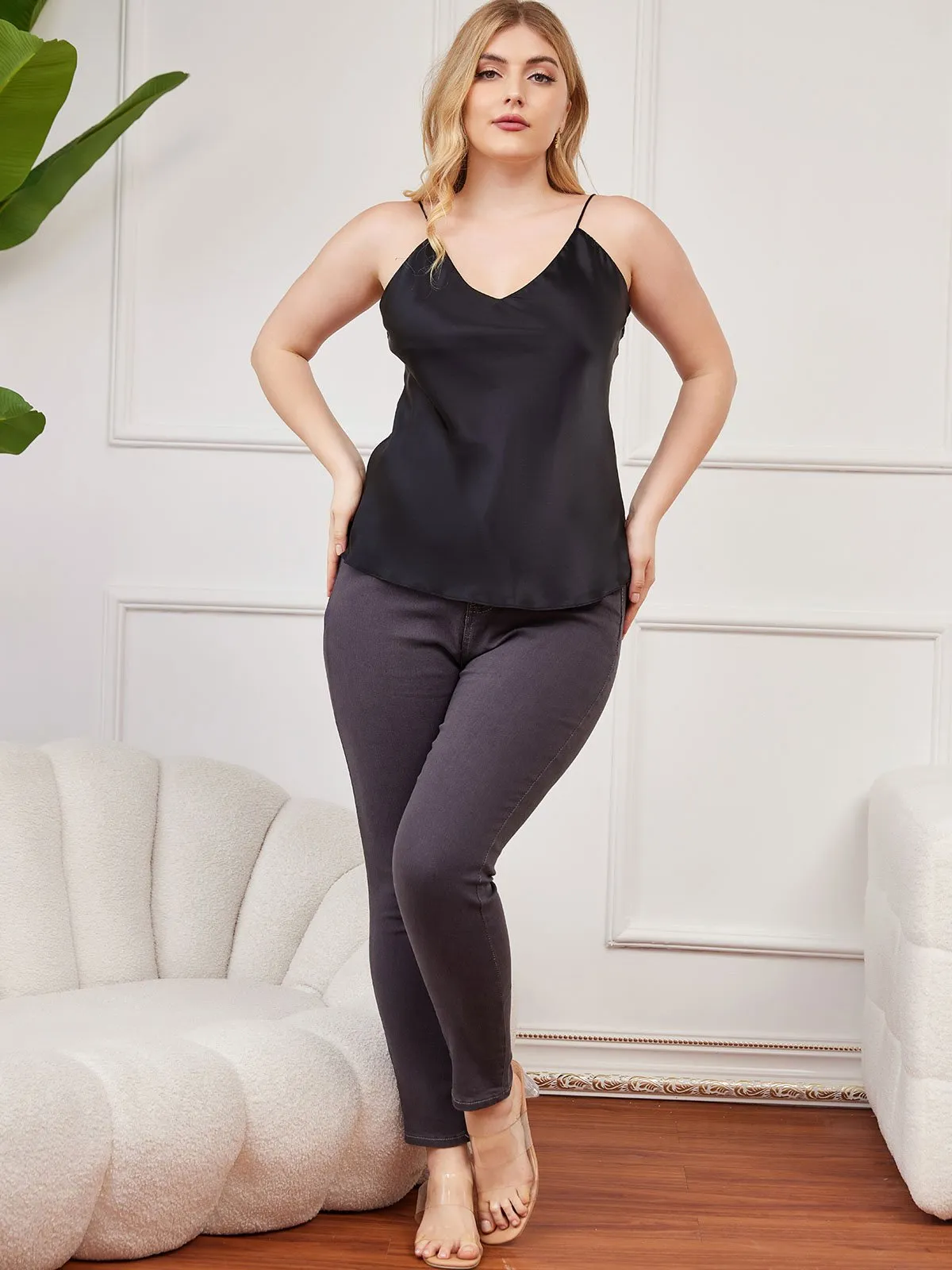 Pure Zijde Spaghetti Top Plus Size