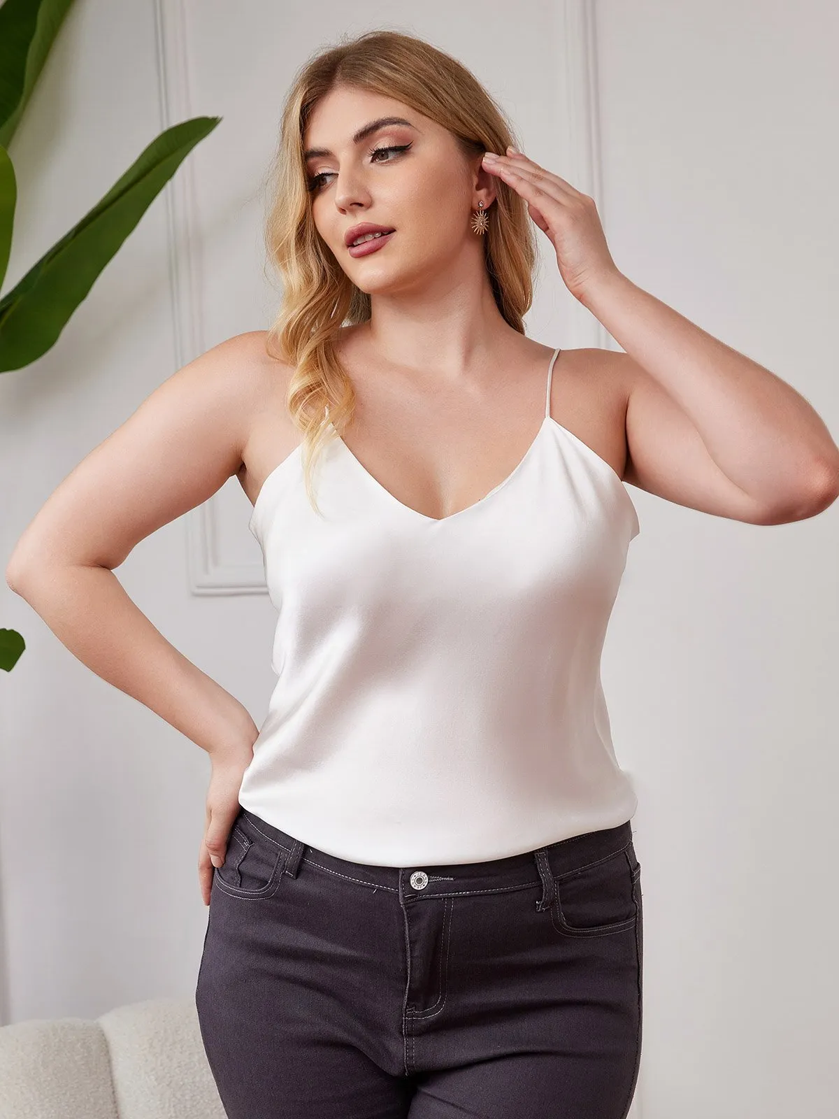 Pure Zijde Spaghetti Top Plus Size