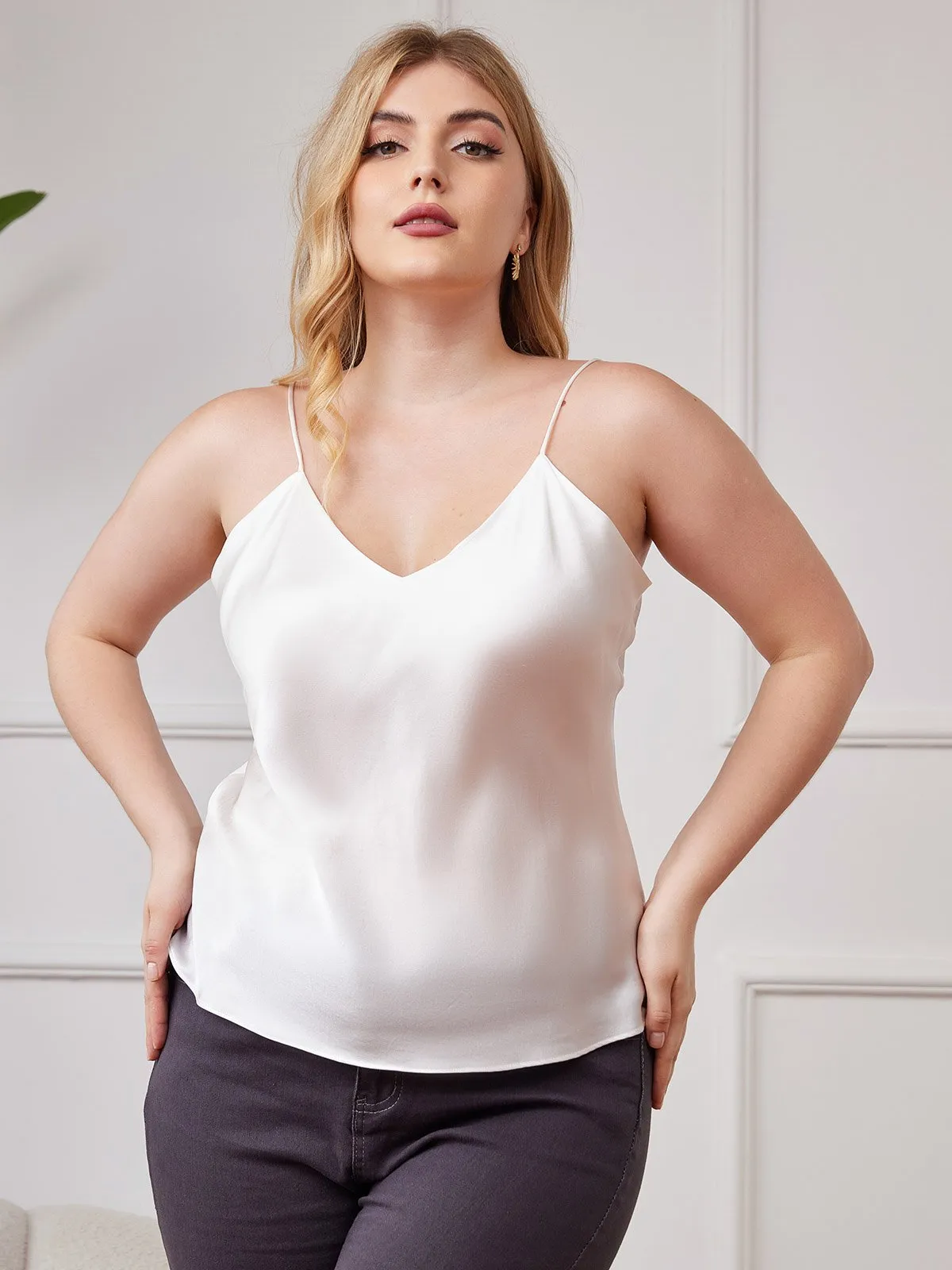 Pure Zijde Spaghetti Top Plus Size