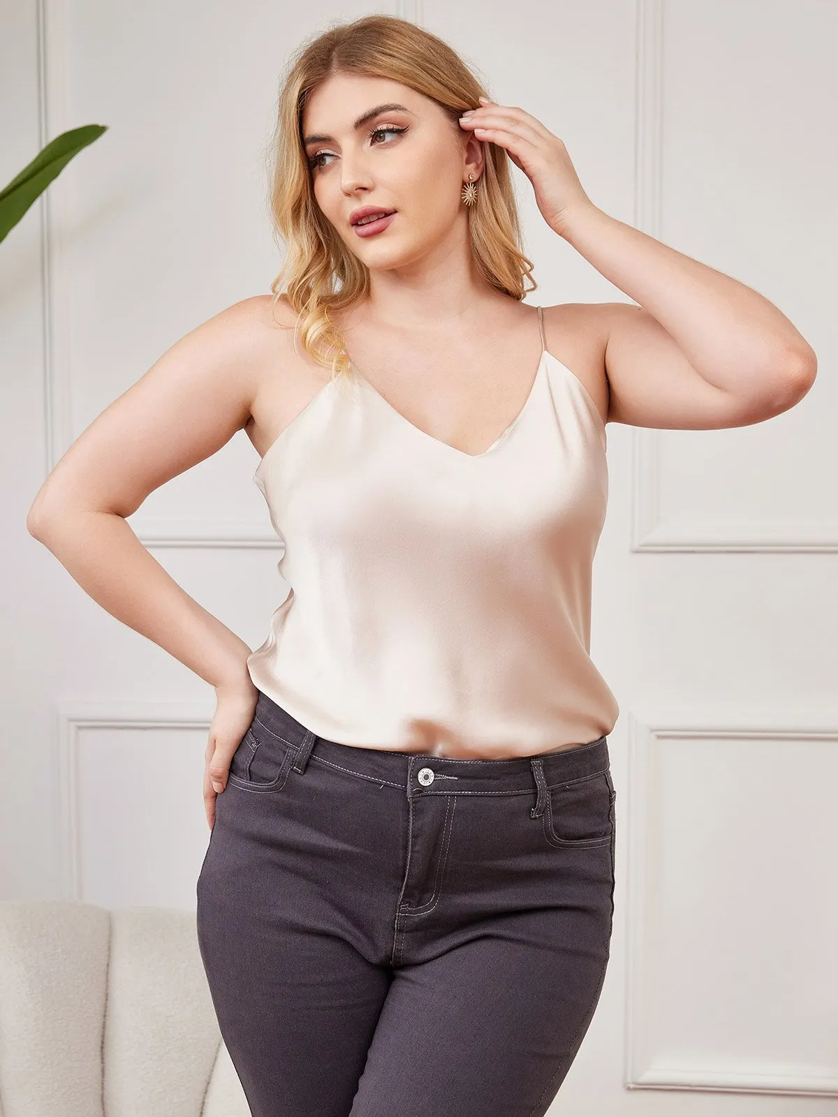 Pure Zijde Spaghetti Top Plus Size