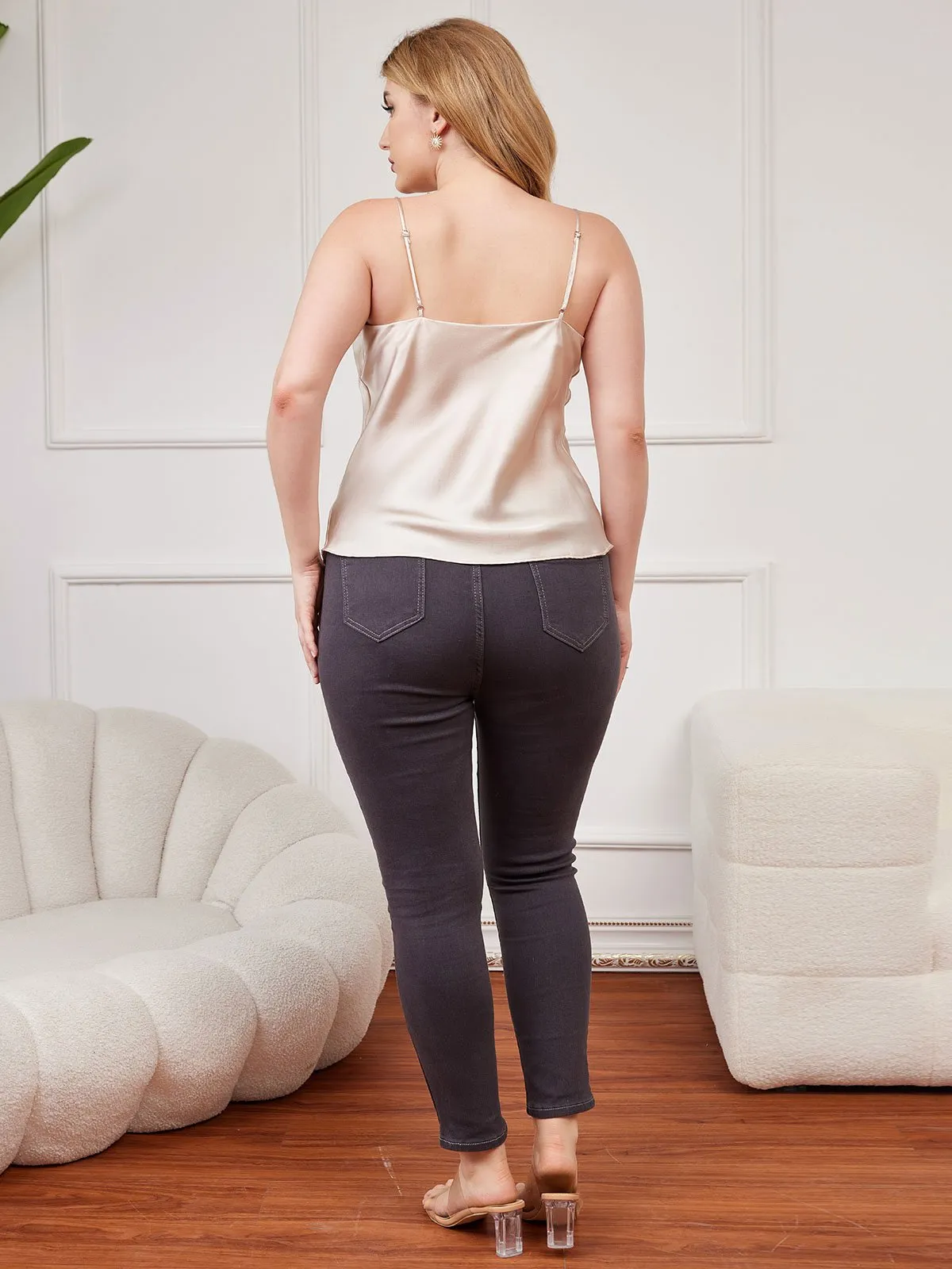 Pure Zijde Spaghetti Top Plus Size