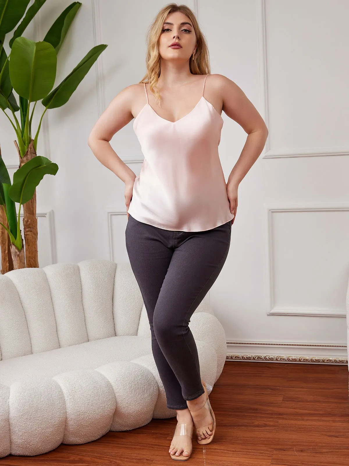 Pure Zijde Spaghetti Top Plus Size