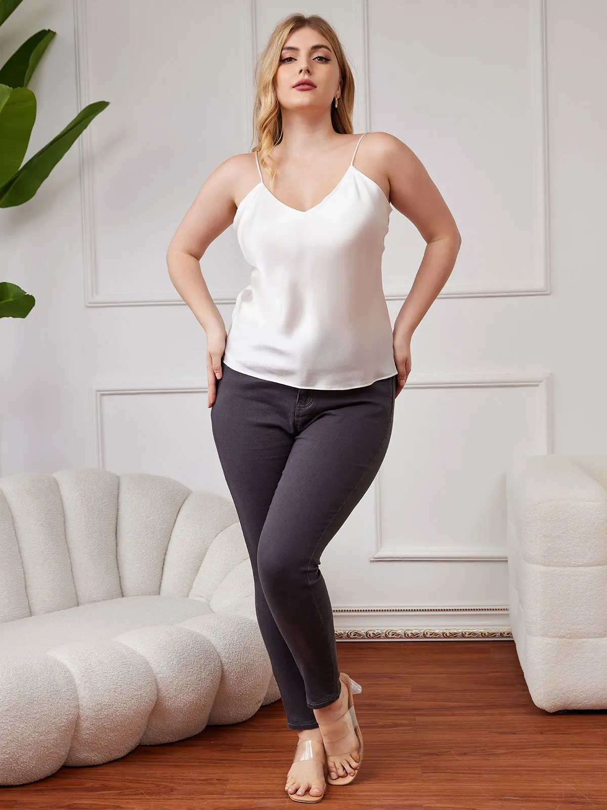 Pure Zijde Spaghetti Top Plus Size