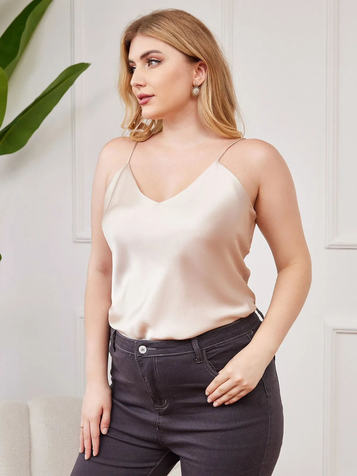 Pure Zijde Spaghetti Top Plus Size