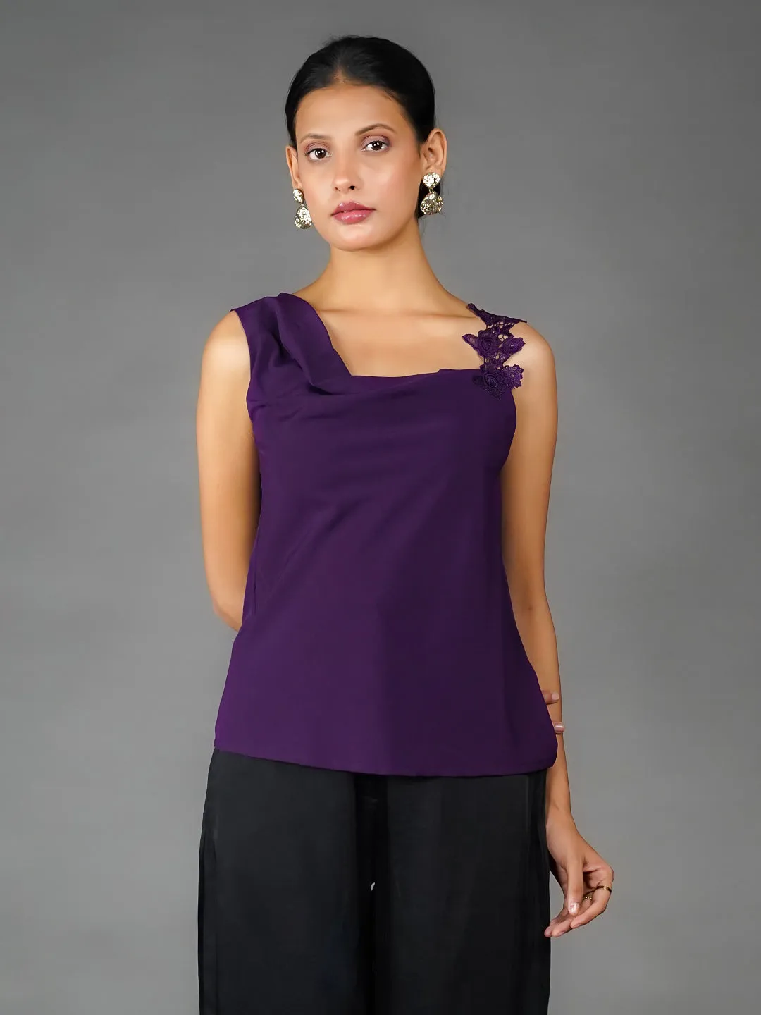 Purple Solid Lace Top
