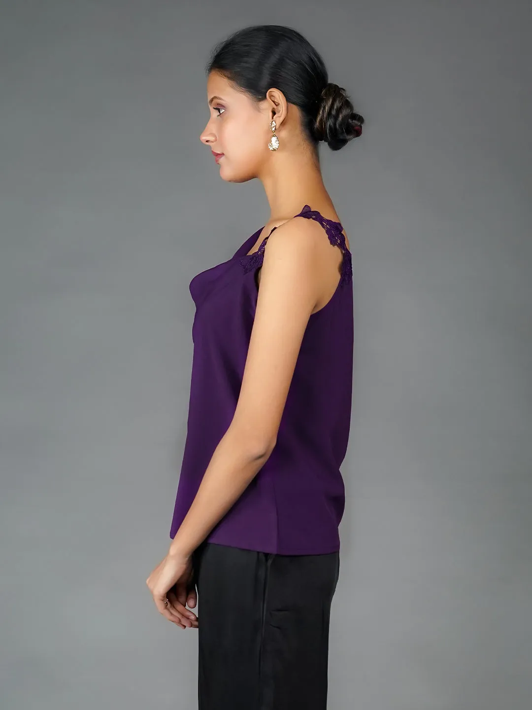 Purple Solid Lace Top