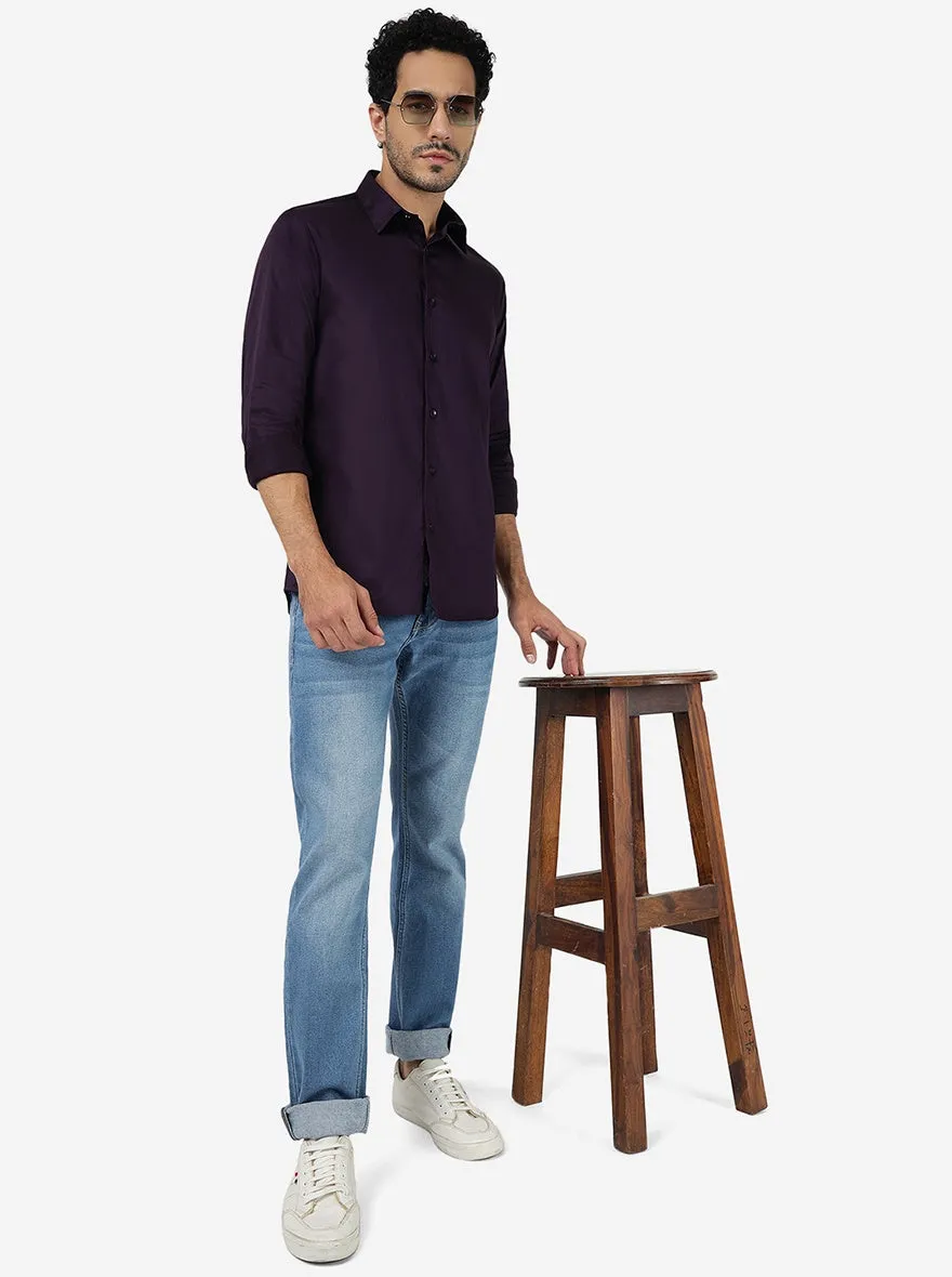 Purple Solid Slim Fit Casual Shirt | JadeBlue