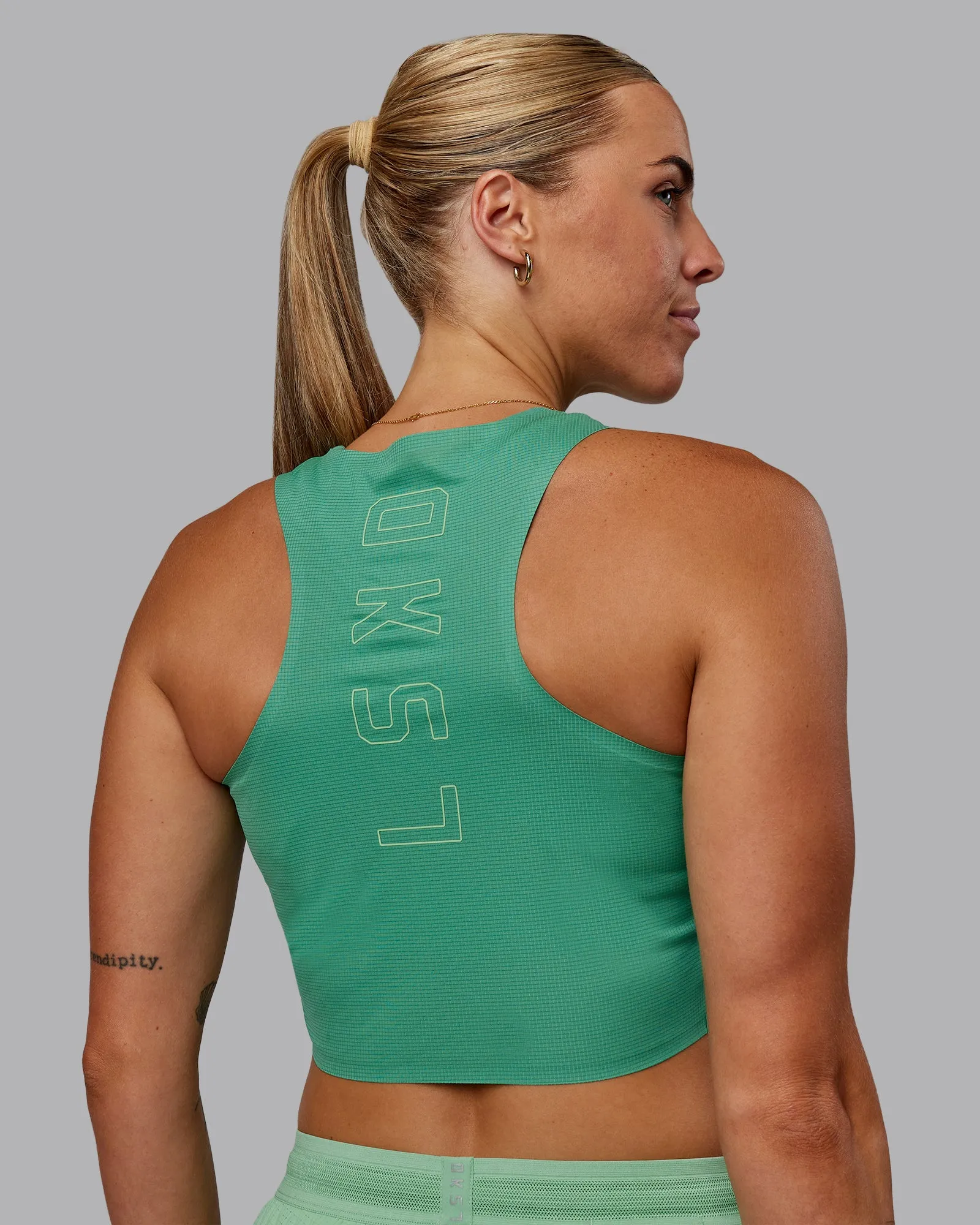 Race Day Cropped Performance Tank - Mystic Green-Surreal Green