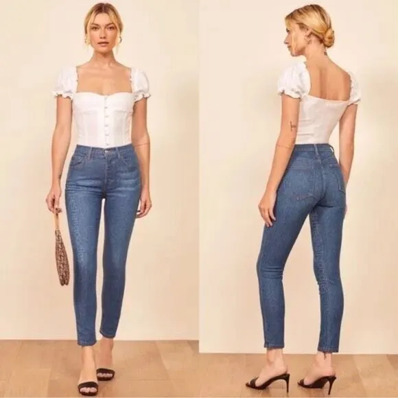 Reformation Serena High Waist Skinny Ankle Jeans in Cannes Medium Wash Size 26