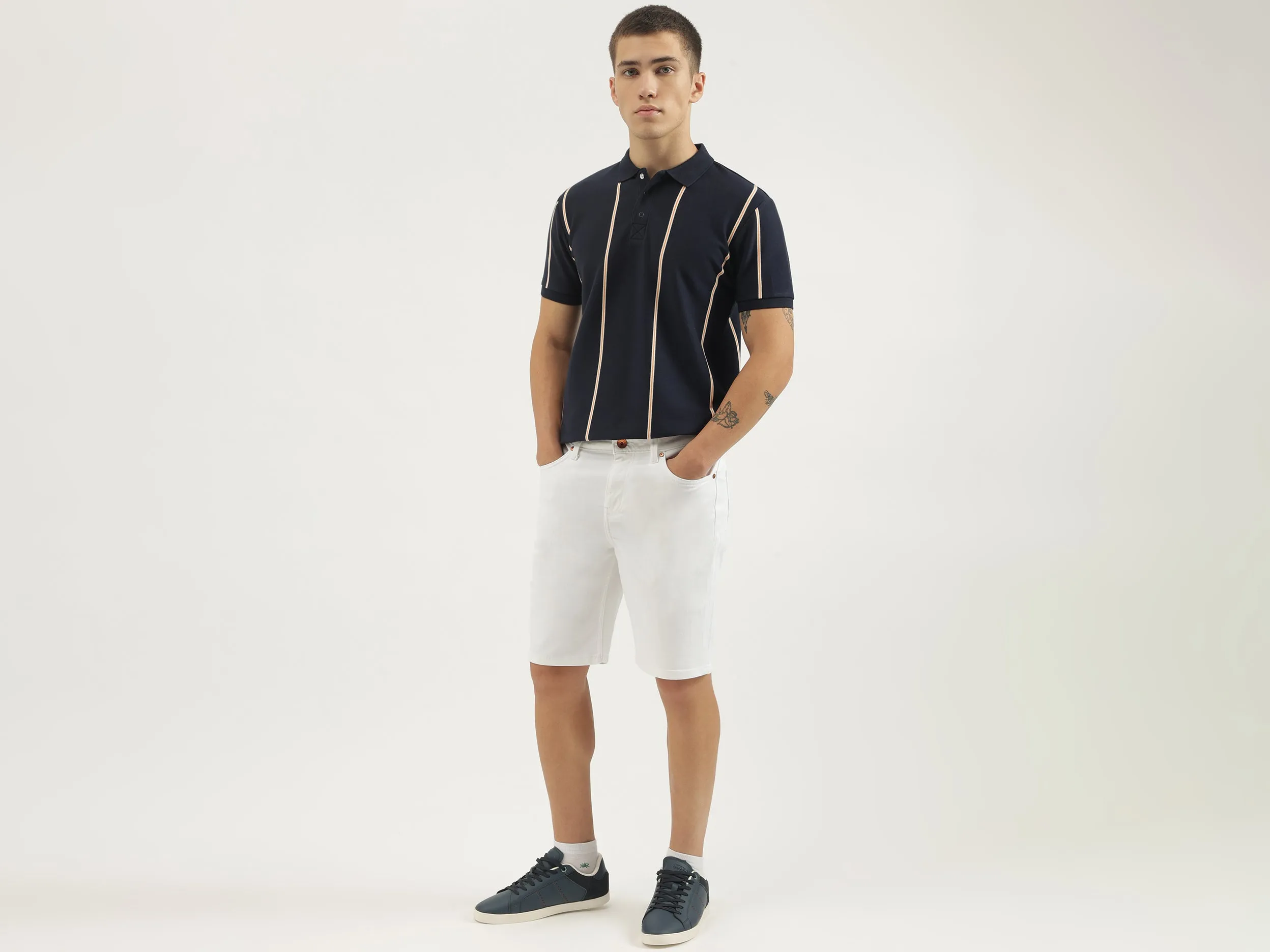 Regular Fit Polo Neck Striped T-shirts