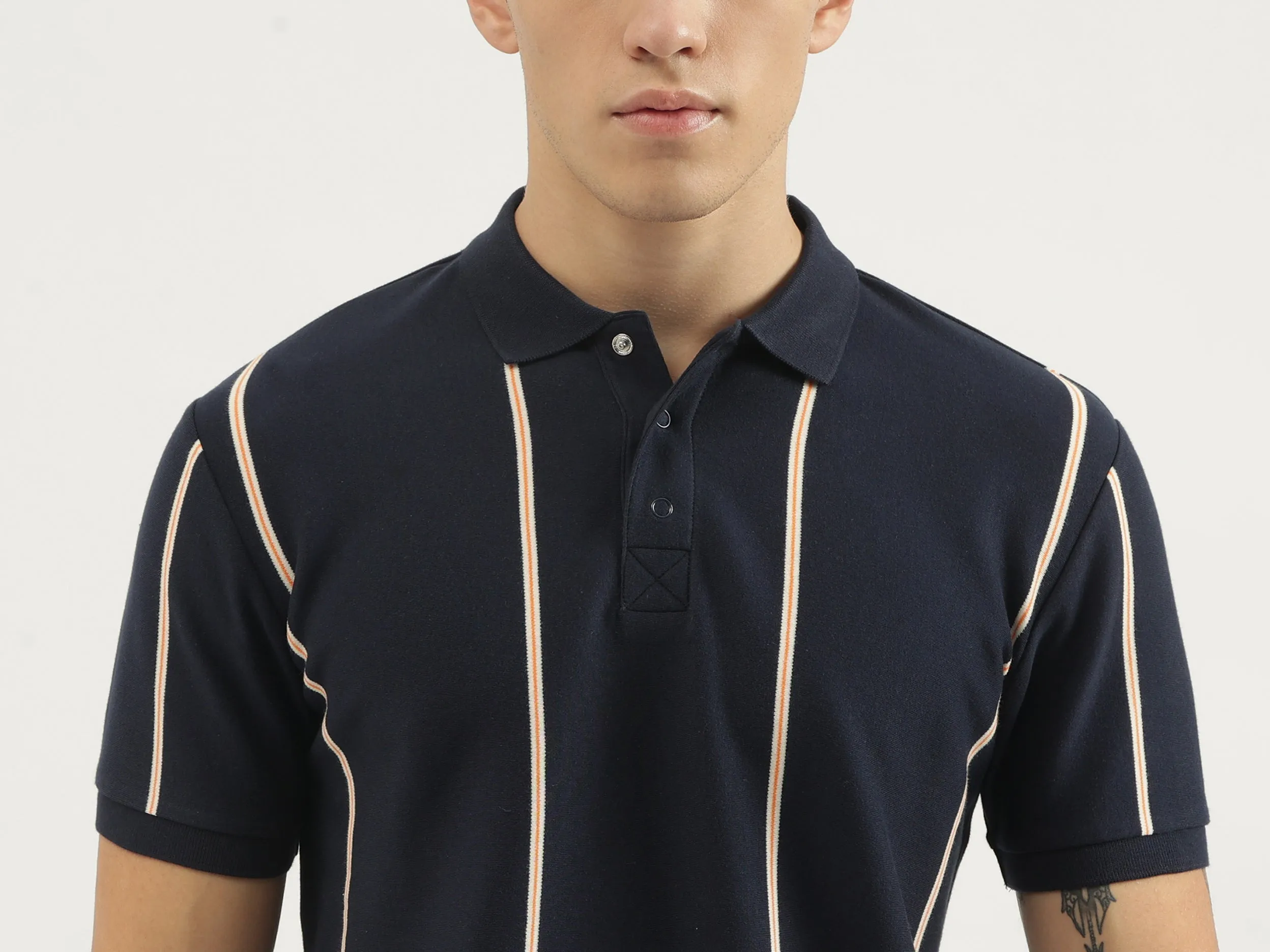 Regular Fit Polo Neck Striped T-shirts