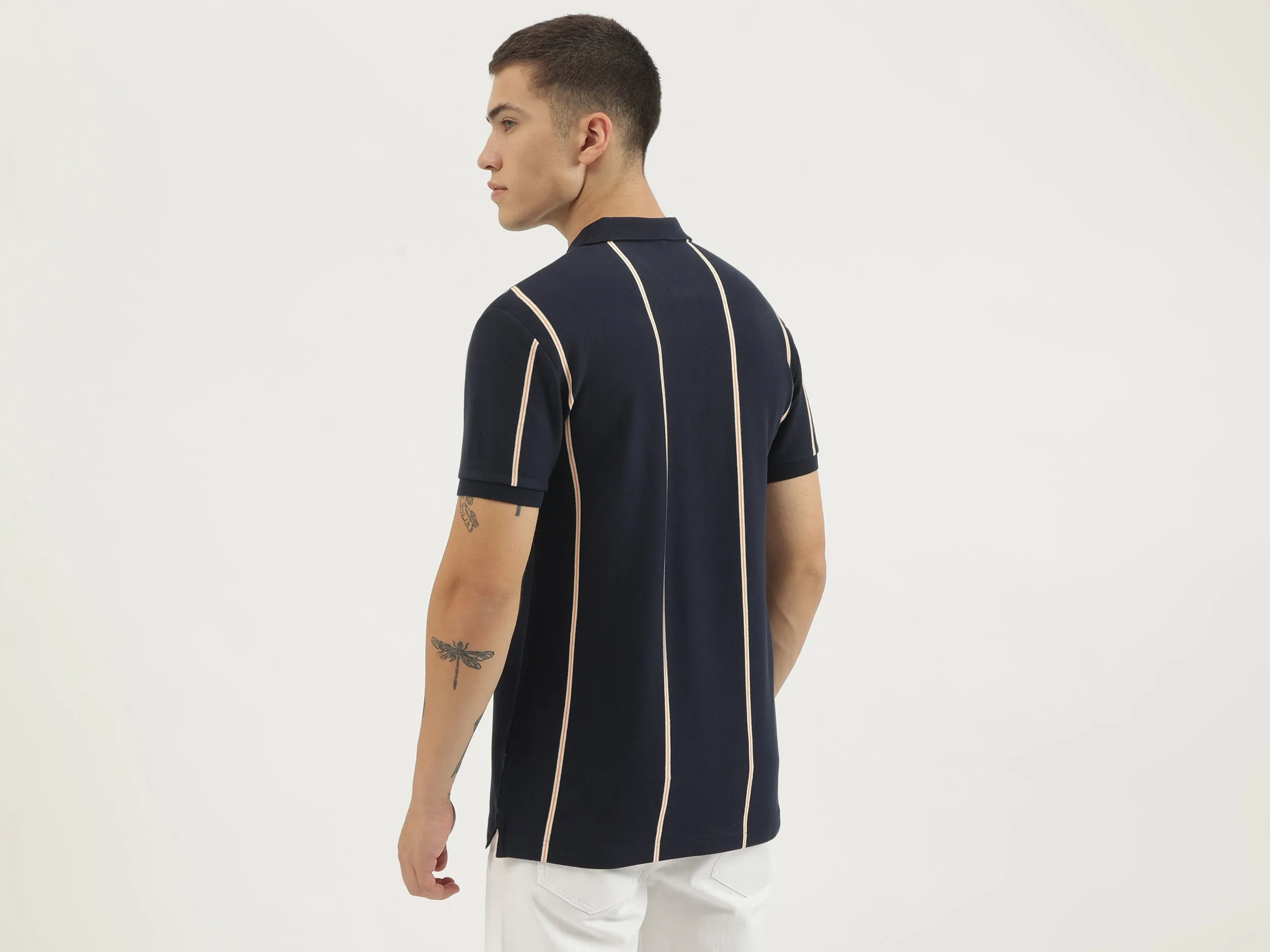 Regular Fit Polo Neck Striped T-shirts