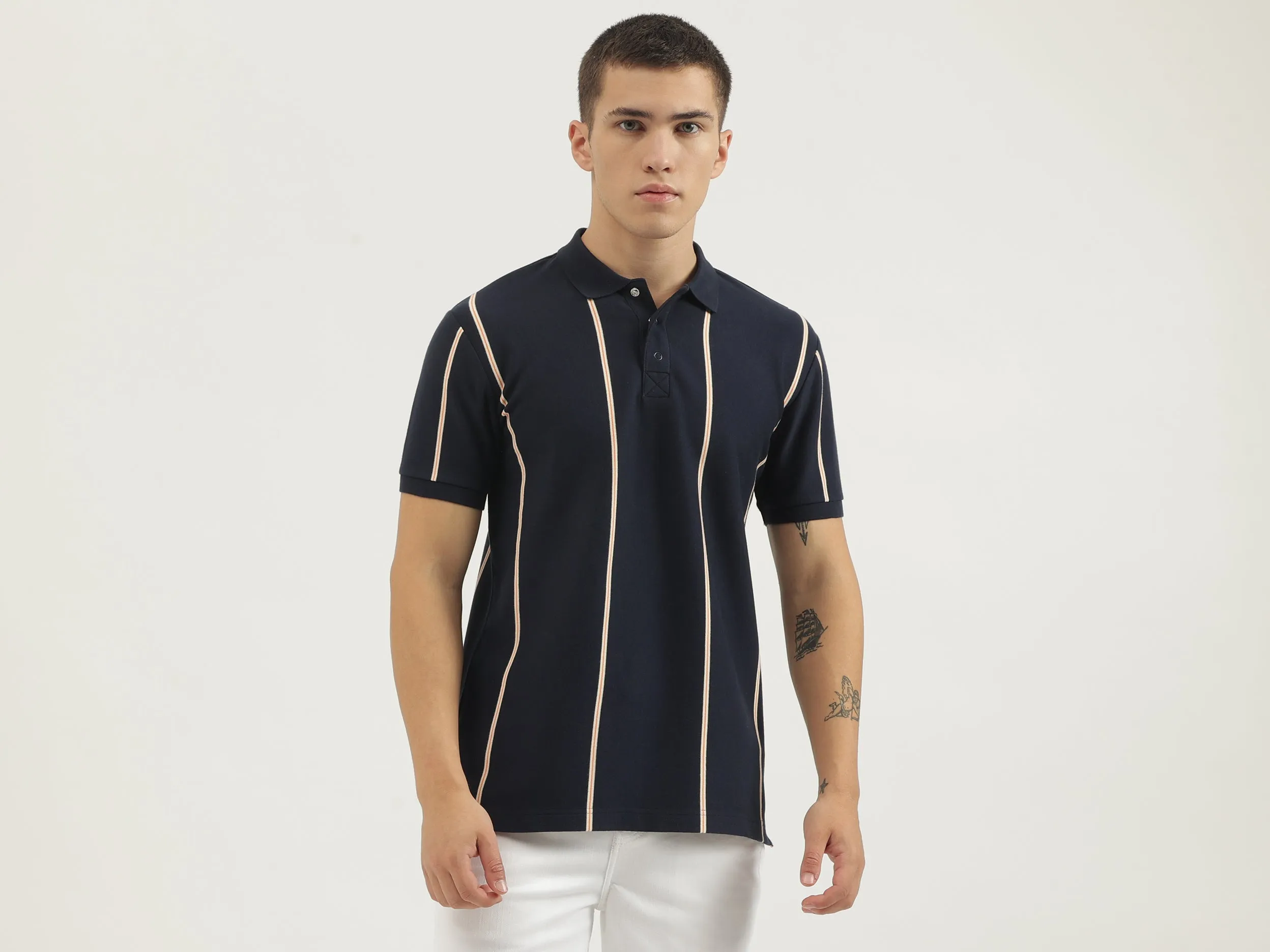 Regular Fit Polo Neck Striped T-shirts