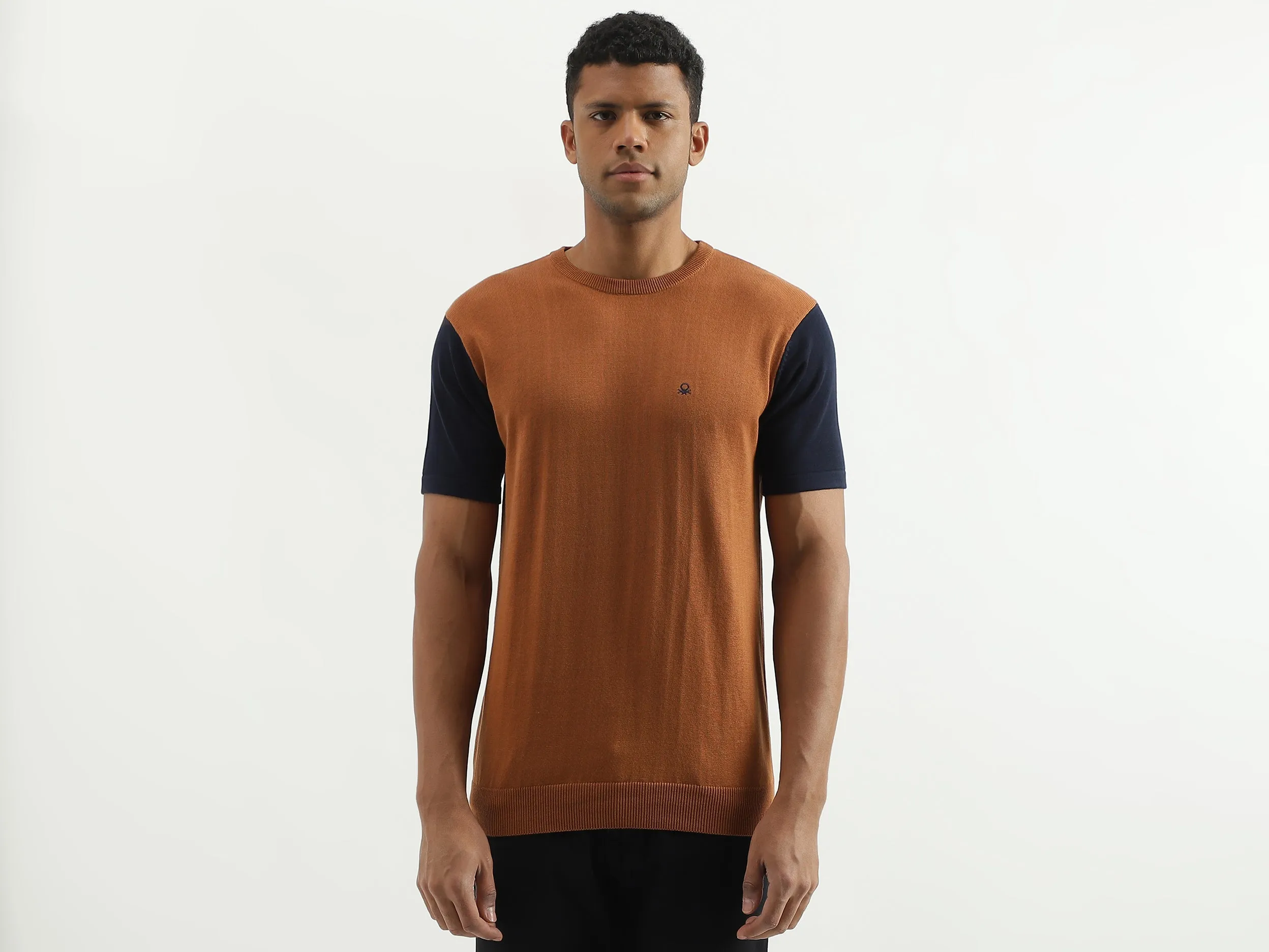 Regular Fit Round Neck Colourblocked Sweater