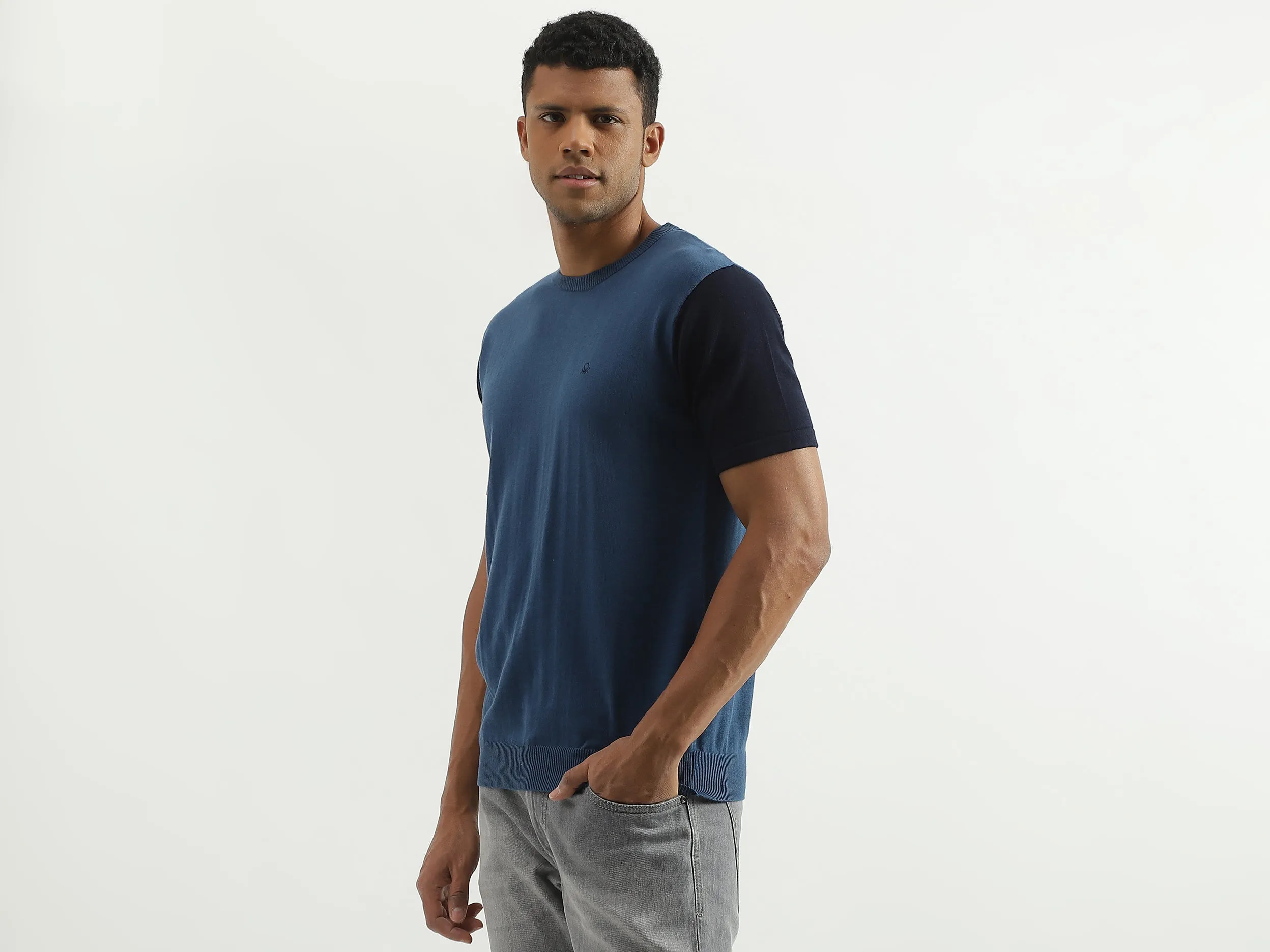 Regular Fit Round Neck Colourblocked Sweater