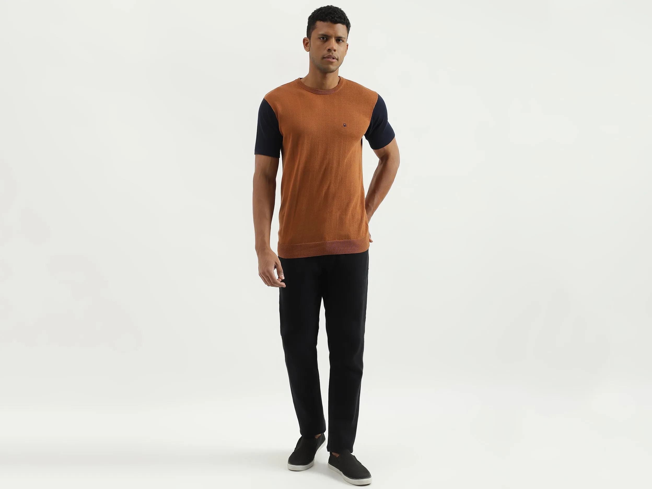 Regular Fit Round Neck Colourblocked Sweater