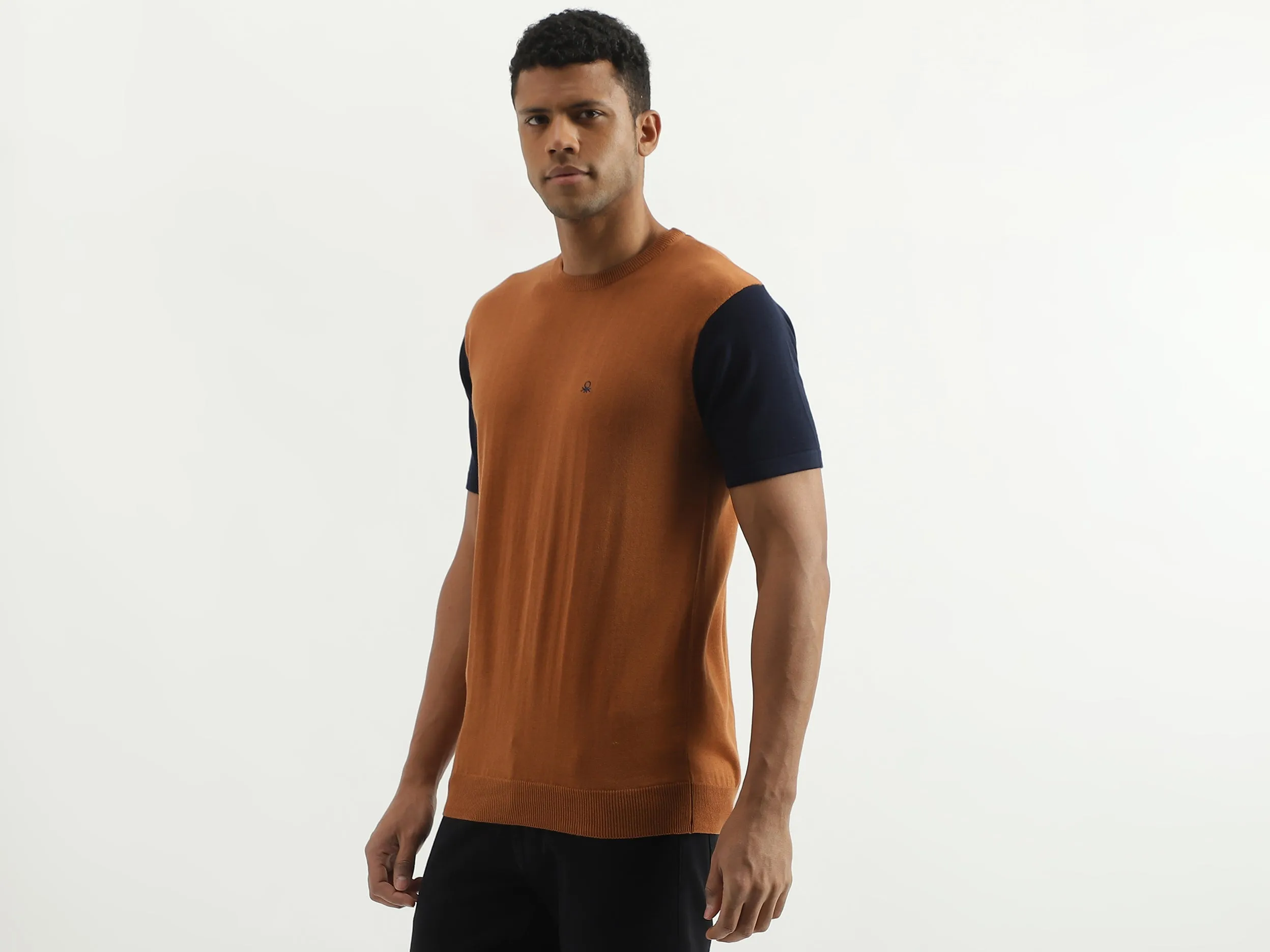 Regular Fit Round Neck Colourblocked Sweater