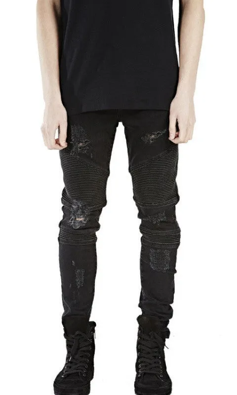 represent clothing designer pants slp blue/black destroyed mens slim denim straight biker skinny jeans men ripped jeans 28-38