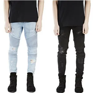 represent clothing designer pants slp blue/black destroyed mens slim denim straight biker skinny jeans men ripped jeans 28-38