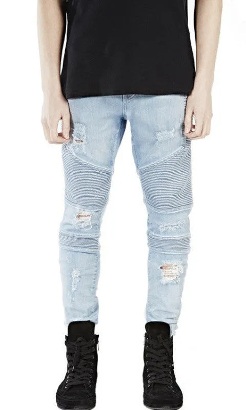 represent clothing designer pants slp blue/black destroyed mens slim denim straight biker skinny jeans men ripped jeans 28-38