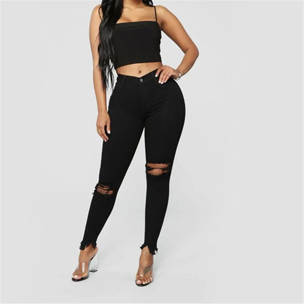 Ripped Jeans For women Slim denim Jeans Casual Skinny pencil pants