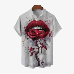 Rose Lips Casual Short Sleeve Shirt 2412008525