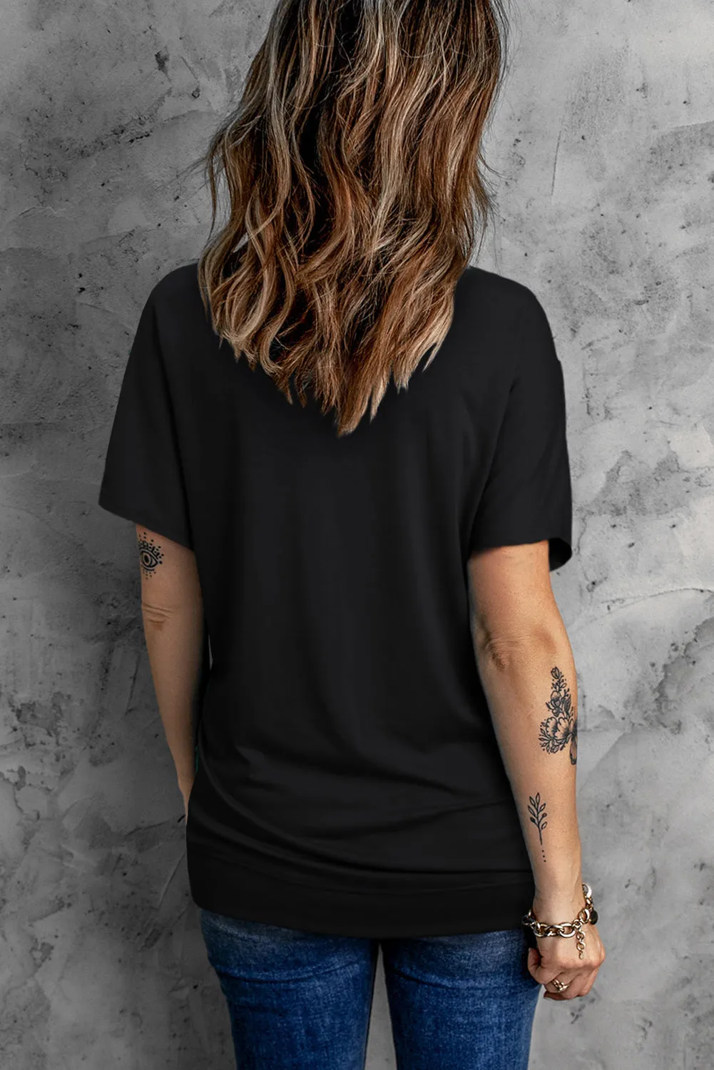 Round Neck Short Sleeve Solid Color Tee