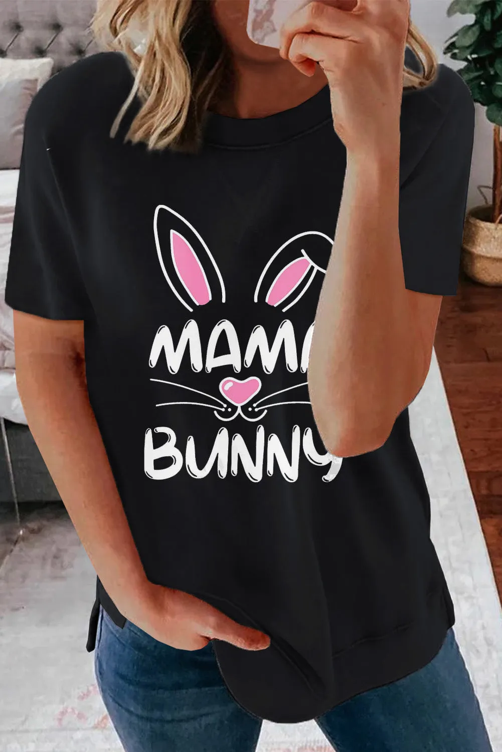 Round Neck Short Sleeve Solid Color Tee