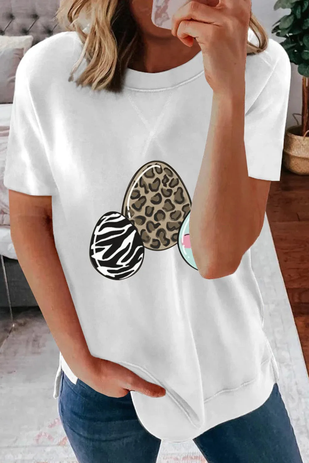 Round Neck Short Sleeve Solid Color Tee