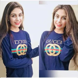 Royal Blue Gcci Cotton Printed T-shirt For Womens