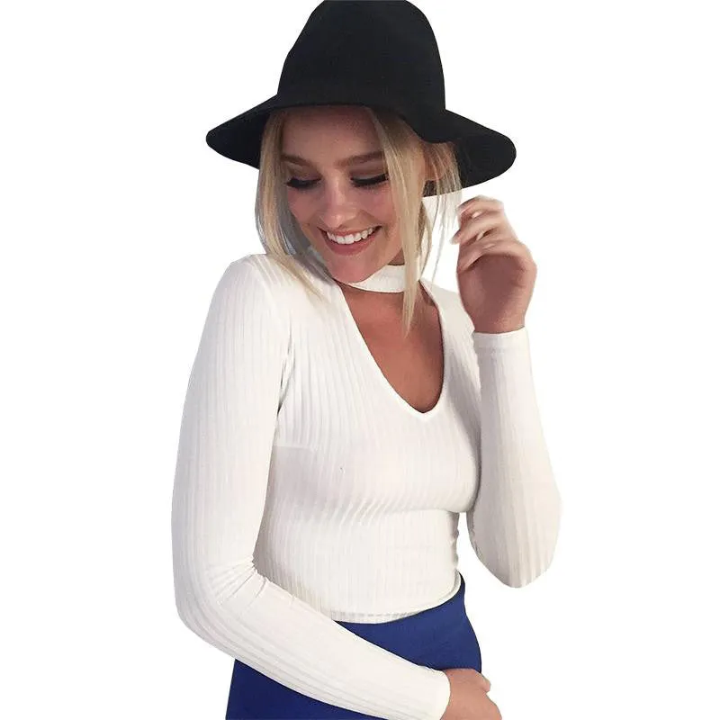 Sexy Autumn Winter Casual Fashion V-Neck Long Sleeve Knit Knitwear Sweater Women Top S-XL