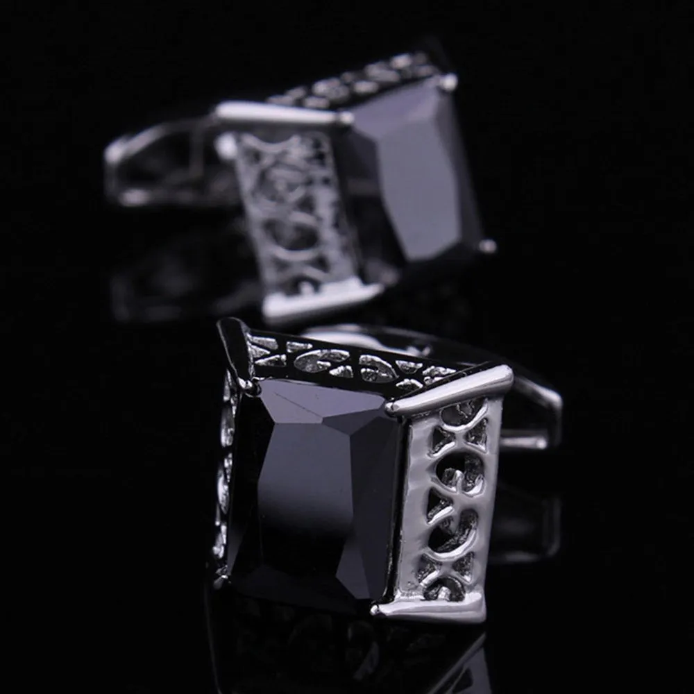 Silver   Black Mens Stainless Steel Big Squares Cufflinks for Shirt with Box - Hand Crafted Perfect