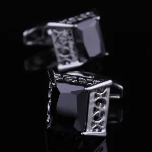 Silver   Black Mens Stainless Steel Big Squares Cufflinks for Shirt with Box - Hand Crafted Perfect