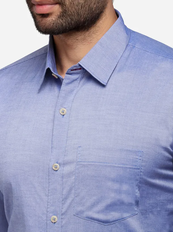 Sky Blue Tailored Fit Solid Casual Shirt | JadeBlue
