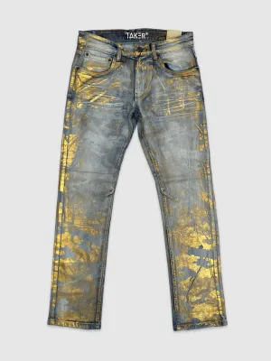 SLE-T4028-Metallic Slim Straight Jeans
