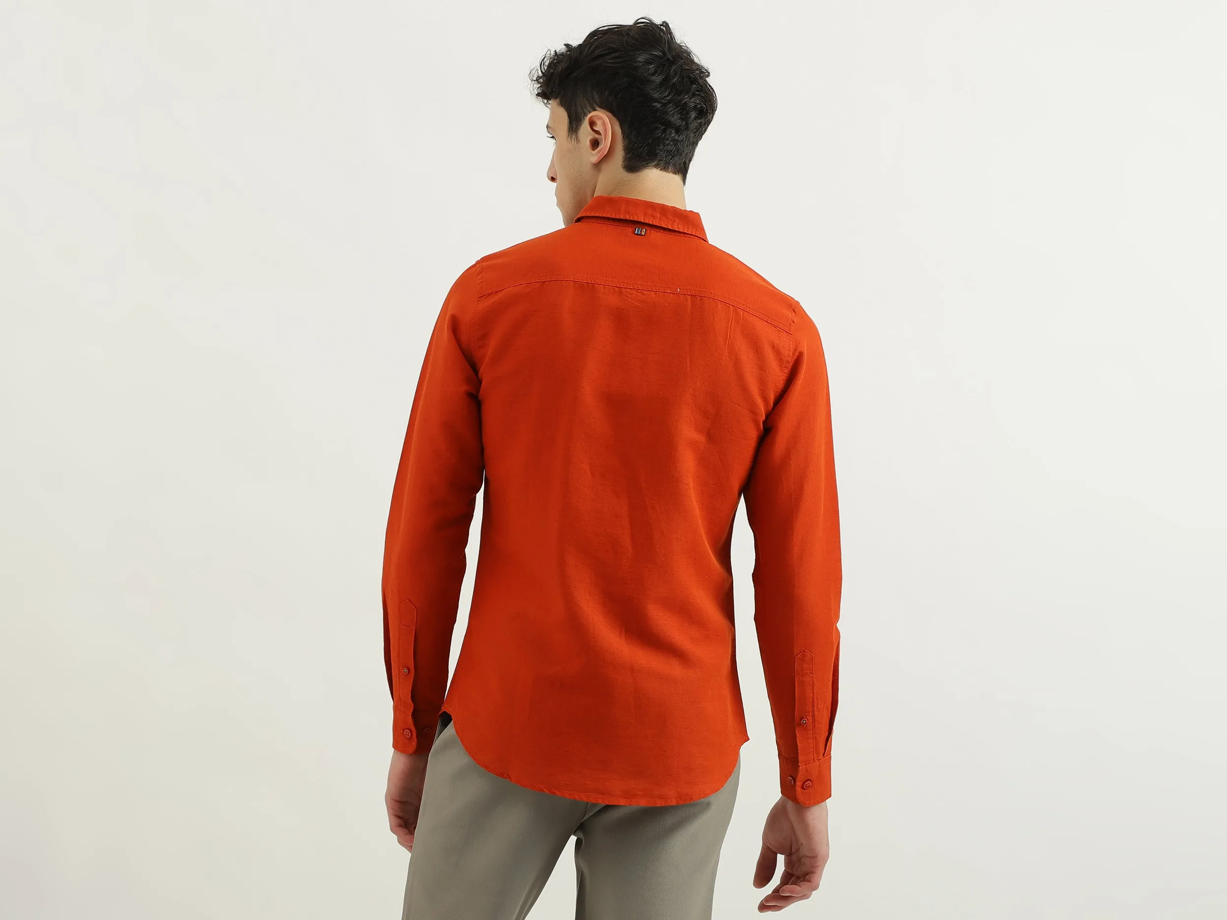Slim Spread Collar Solid Shirts