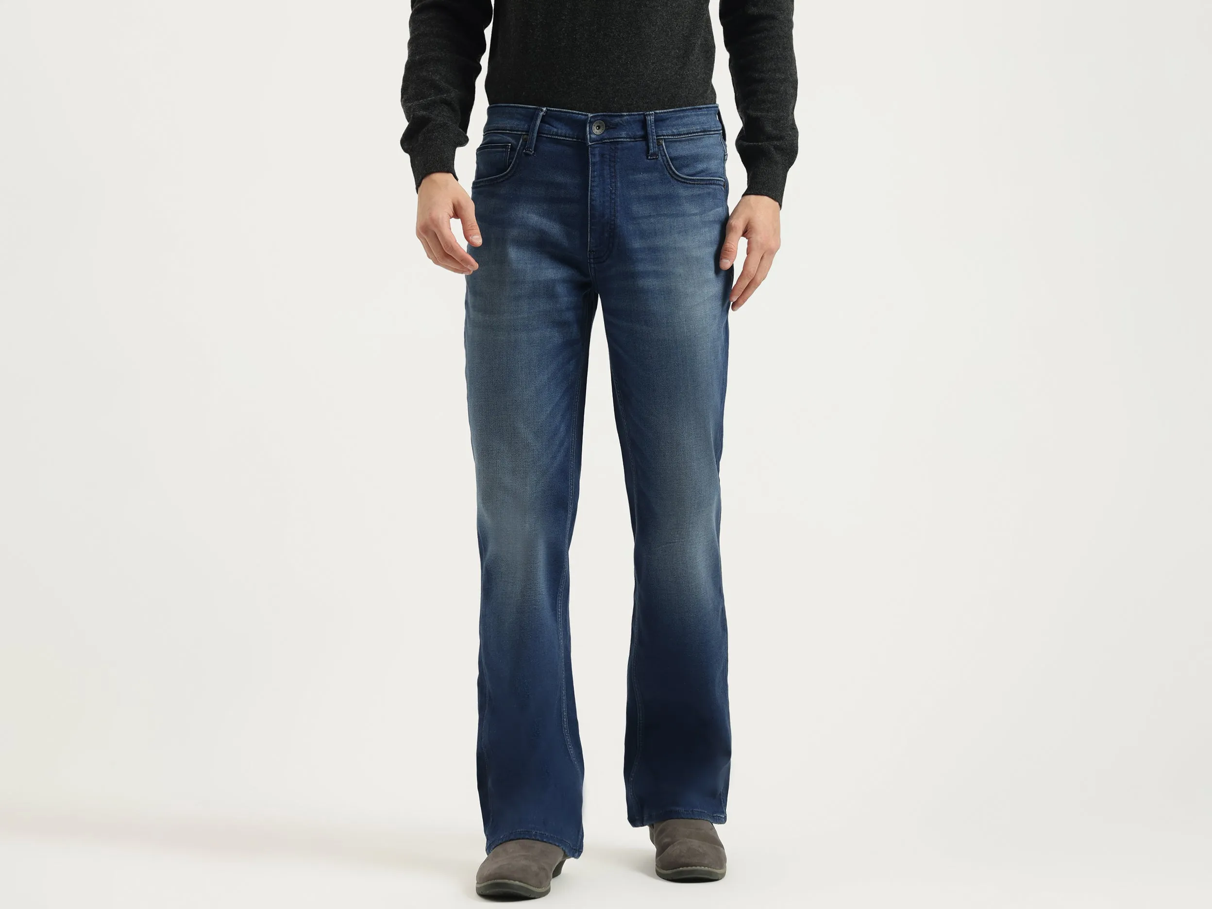 Solid Boot-Leg Fit Jeans