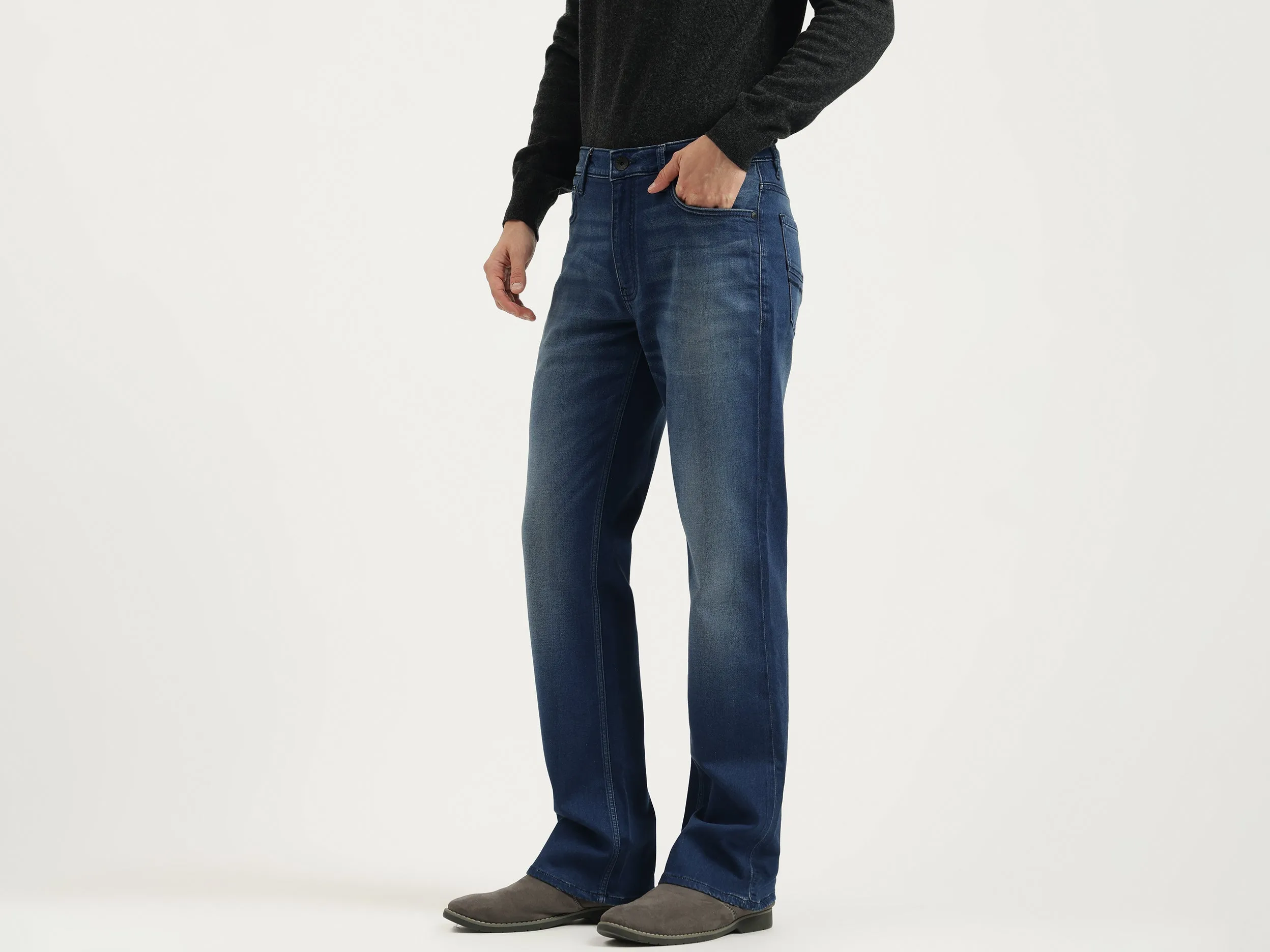 Solid Boot-Leg Fit Jeans