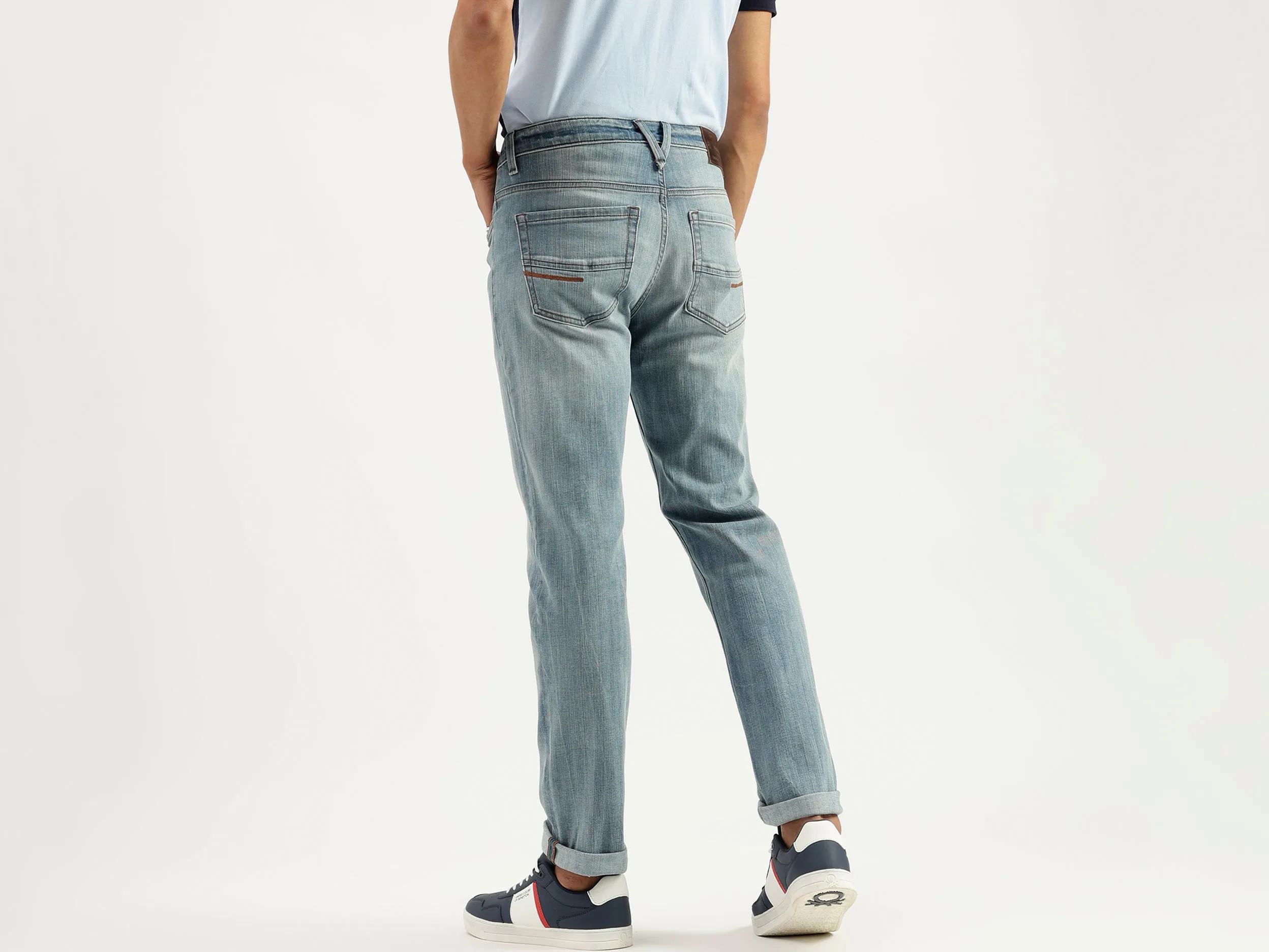 Solid Mid Rise Slim Straight Jeans