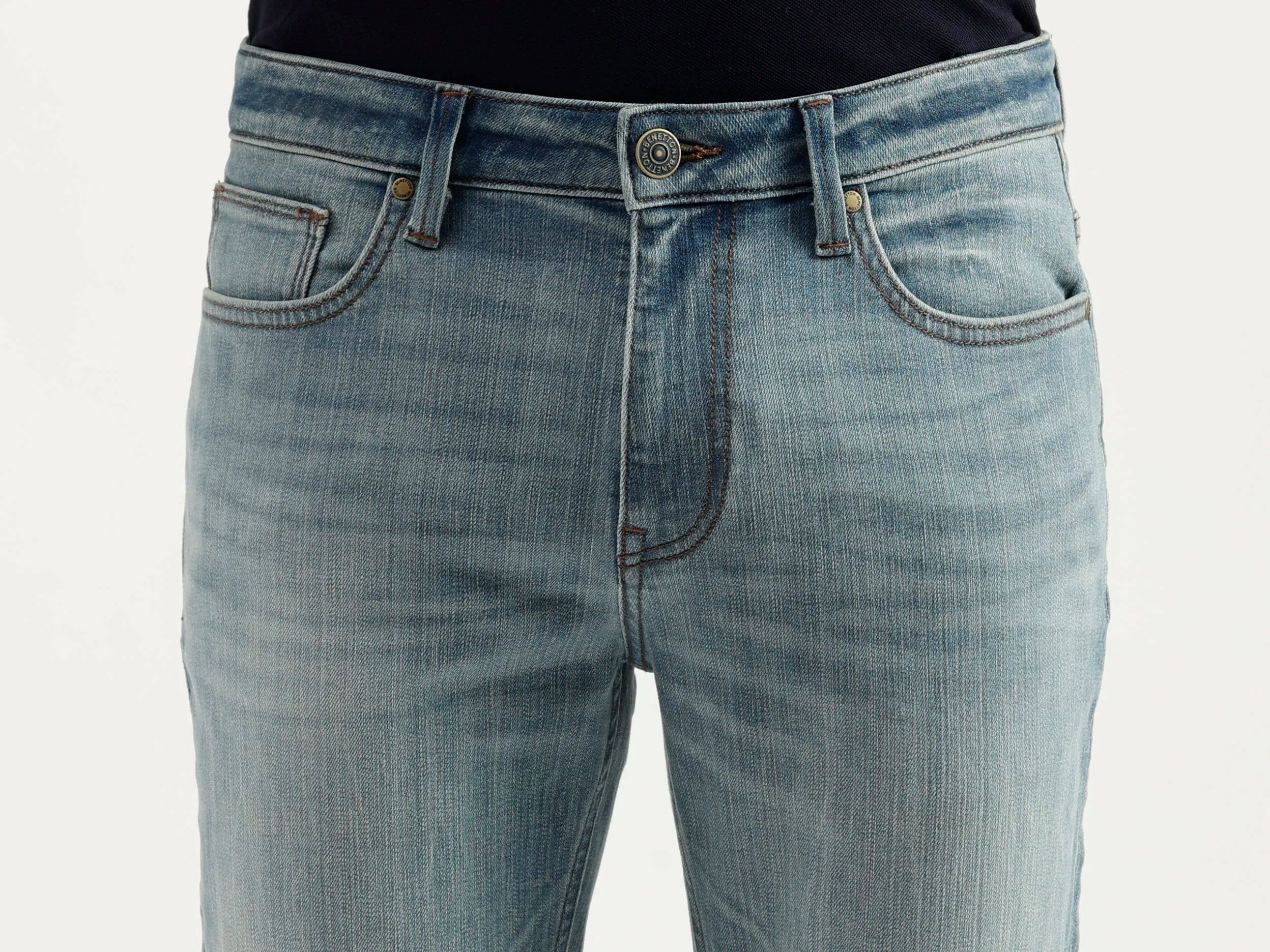 Solid Mid Rise Slim Straight Jeans