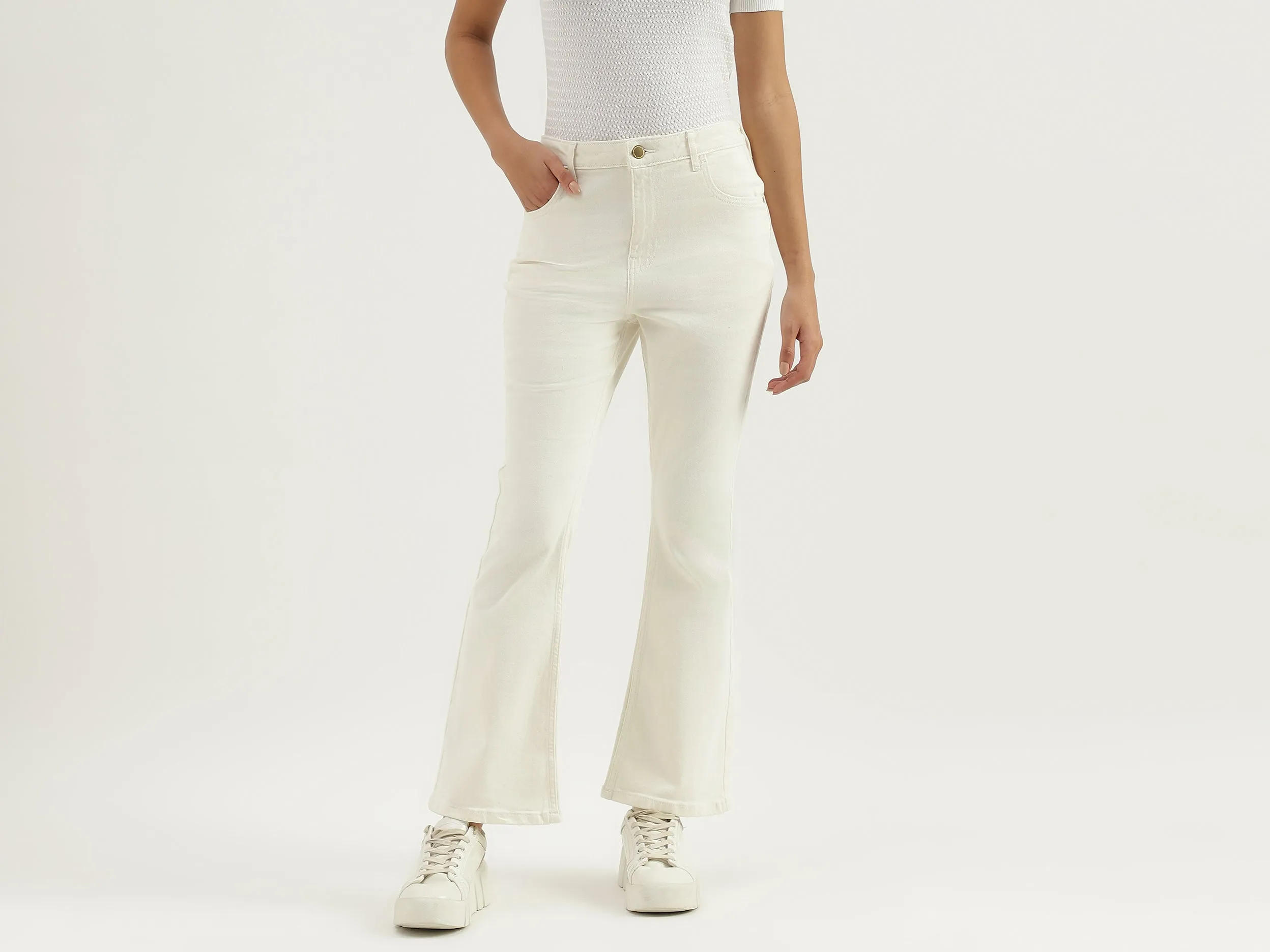 Solid Mid Waist Bootleg Jeans