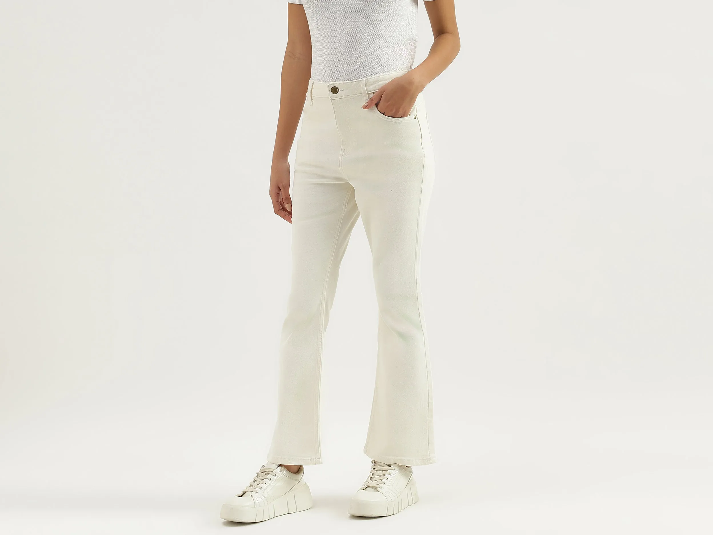 Solid Mid Waist Bootleg Jeans