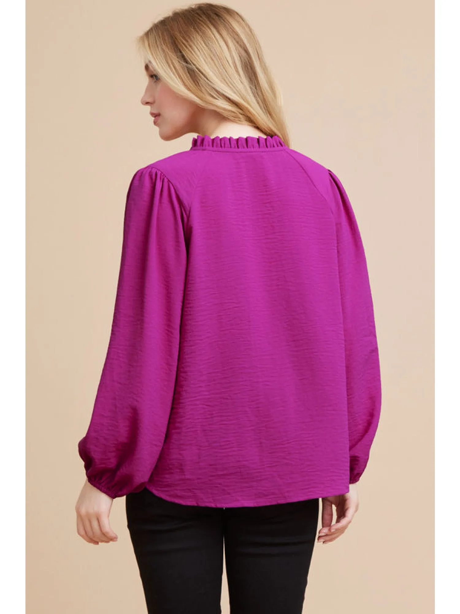 Solid Top with Frilled Self-Tie Neck Blouse