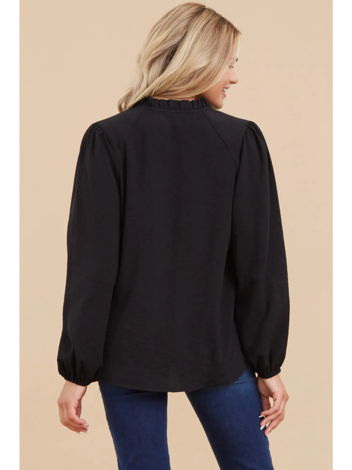 Solid Top with Frilled Self-Tie Neck Blouse