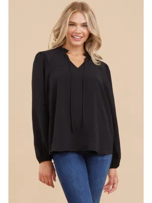 Solid Top with Frilled Self-Tie Neck Blouse